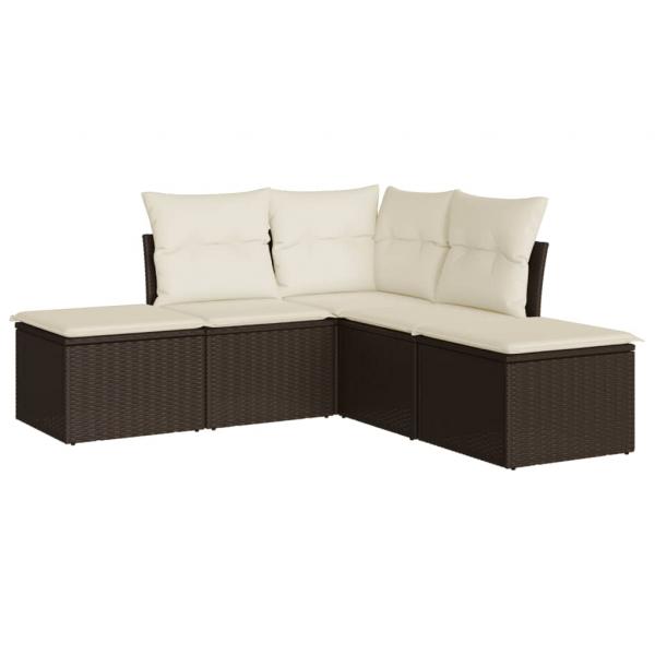 5-tlg. Garten-Sofagarnitur mit Kissen Braun Poly Rattan