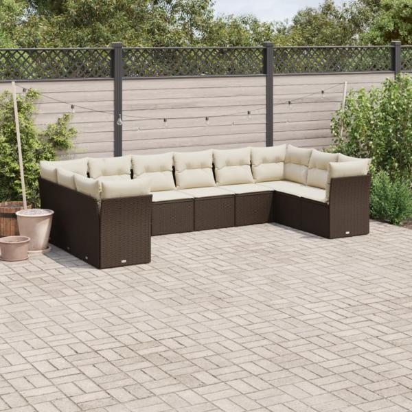 ARDEBO.de - 10-tlg. Garten-Sofagarnitur mit Kissen Braun Poly Rattan