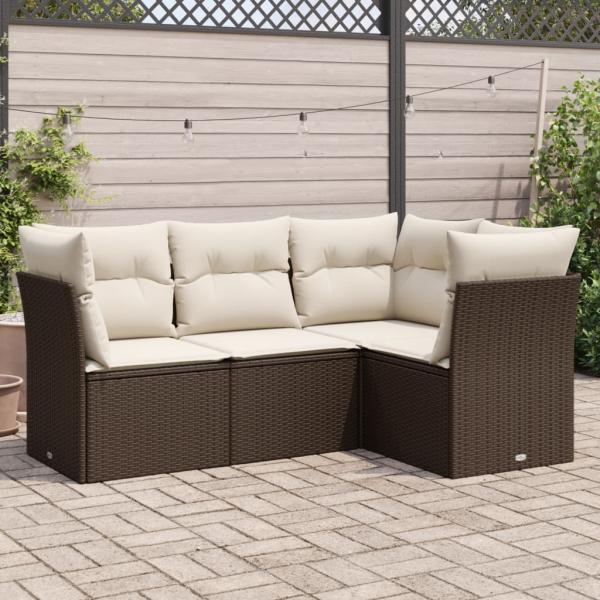 ARDEBO.de - 4-tlg. Garten-Sofagarnitur mit Kissen Braun Poly Rattan