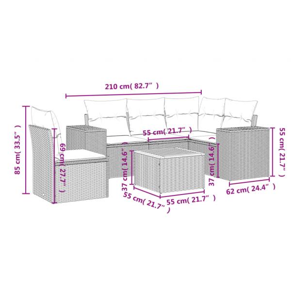 6-tlg. Garten-Sofagarnitur mit Kissen Schwarz Poly Rattan