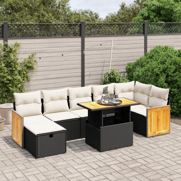 ARDEBO.de - 8-tlg. Garten-Sofagarnitur mit Kissen Schwarz Poly Rattan