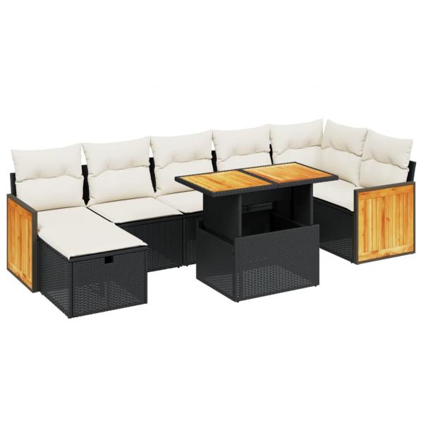 8-tlg. Garten-Sofagarnitur mit Kissen Schwarz Poly Rattan