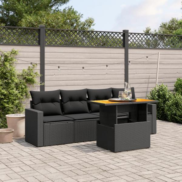 ARDEBO.de - 5-tlg. Garten-Sofagarnitur mit Kissen Schwarz Poly Rattan