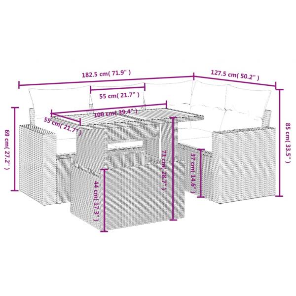 5-tlg. Garten-Sofagarnitur mit Kissen Schwarz Poly Rattan