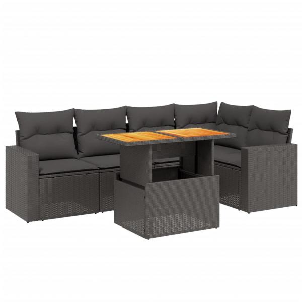 6-tlg. Garten-Sofagarnitur mit Kissen Schwarz Poly Rattan