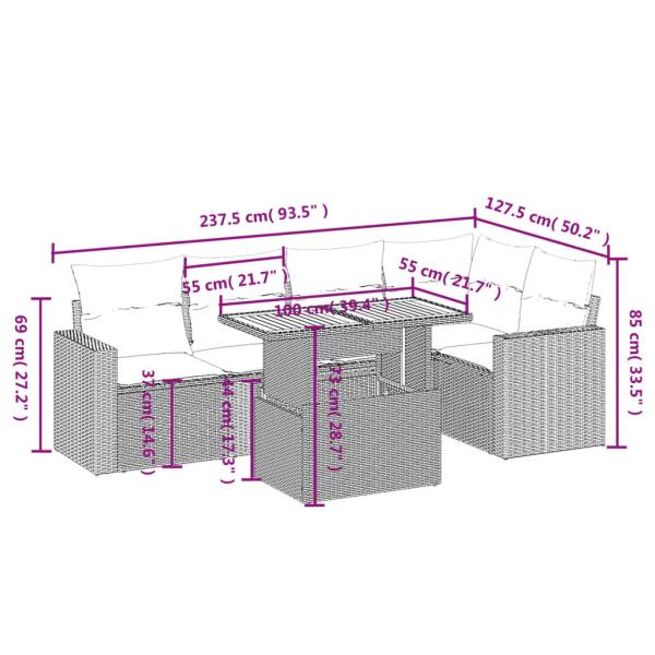 6-tlg. Garten-Sofagarnitur mit Kissen Schwarz Poly Rattan