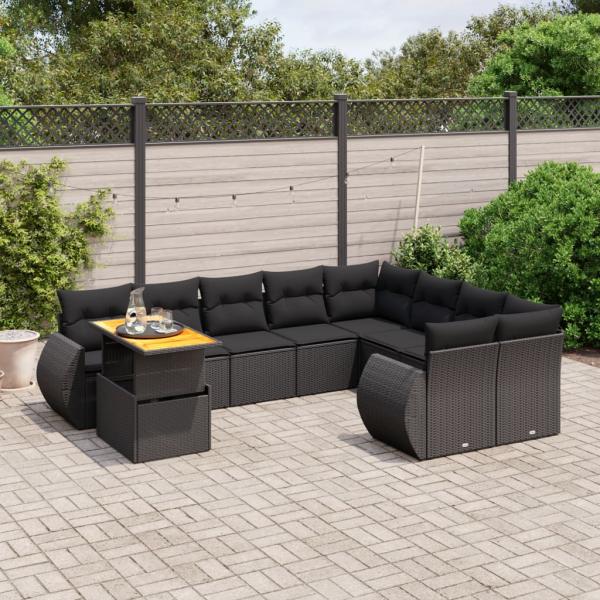 ARDEBO.de - 10-tlg. Garten-Sofagarnitur mit Kissen Schwarz Poly Rattan