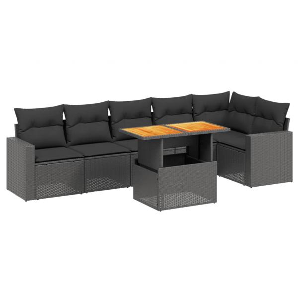 7-tlg. Garten-Sofagarnitur mit Kissen Schwarz Poly Rattan