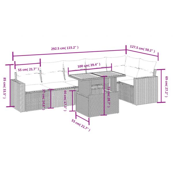 7-tlg. Garten-Sofagarnitur mit Kissen Schwarz Poly Rattan