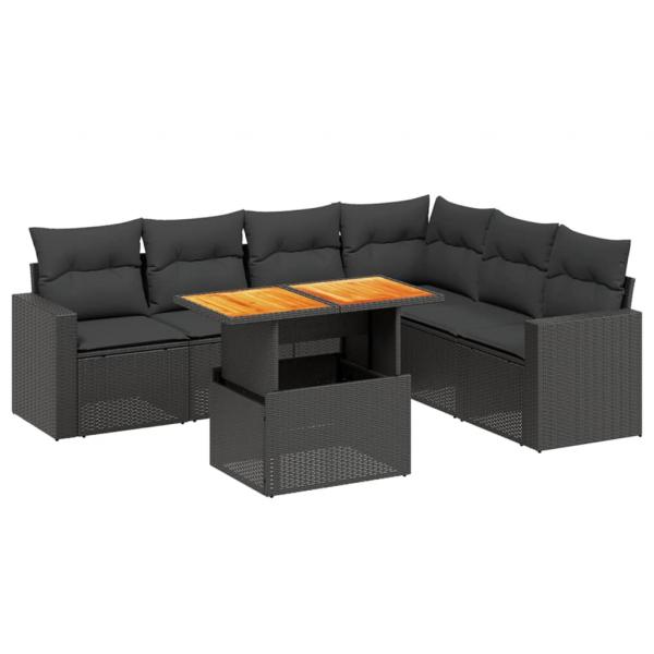 7-tlg. Garten-Sofagarnitur mit Kissen Schwarz Poly Rattan