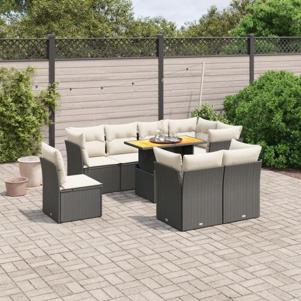 ARDEBO.de - 9-tlg. Garten-Sofagarnitur mit Kissen Schwarz Poly Rattan