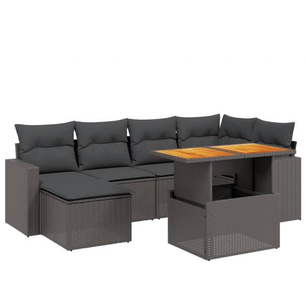 7-tlg. Garten-Sofagarnitur mit Kissen Schwarz Poly Rattan