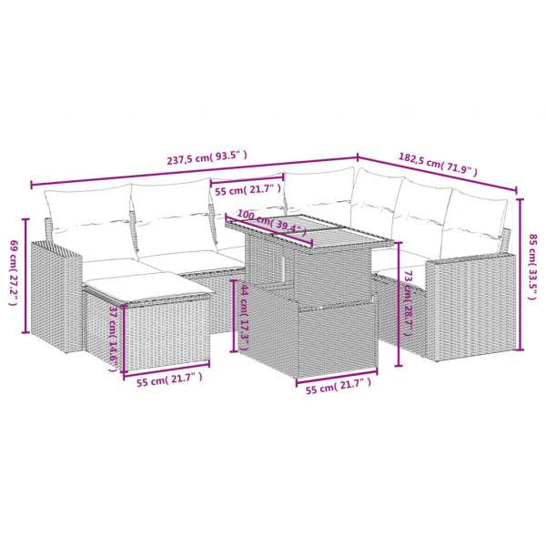 8-tlg. Garten-Sofagarnitur mit Kissen Schwarz Poly Rattan