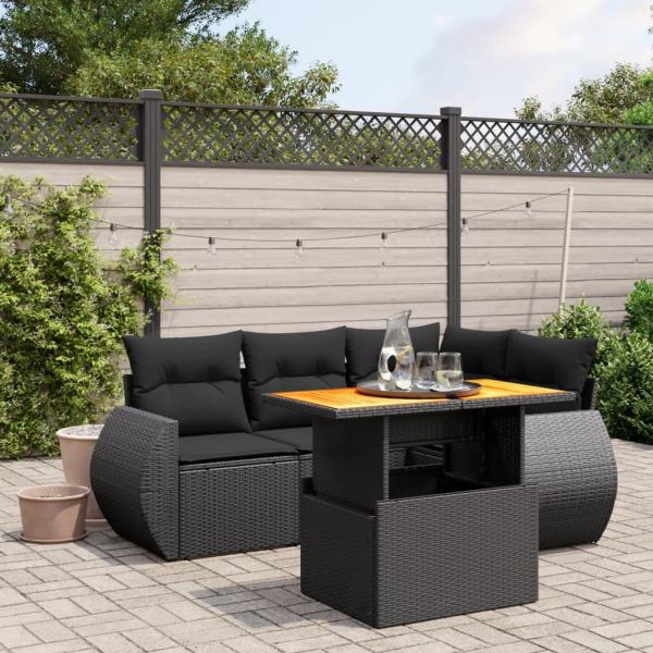 ARDEBO.de - 5-tlg. Garten-Sofagarnitur mit Kissen Schwarz Poly Rattan