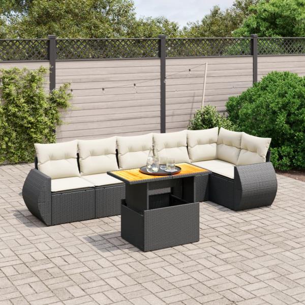 ARDEBO.de - 7-tlg. Garten-Sofagarnitur mit Kissen Schwarz Poly Rattan