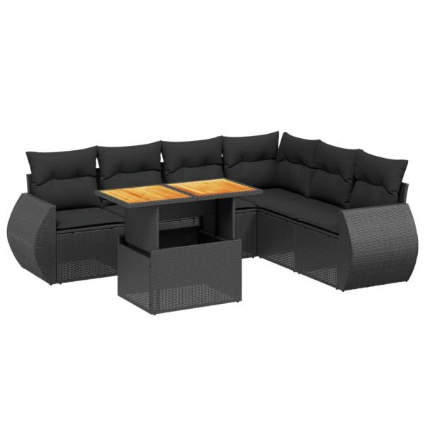 7-tlg. Garten-Sofagarnitur mit Kissen Schwarz Poly Rattan