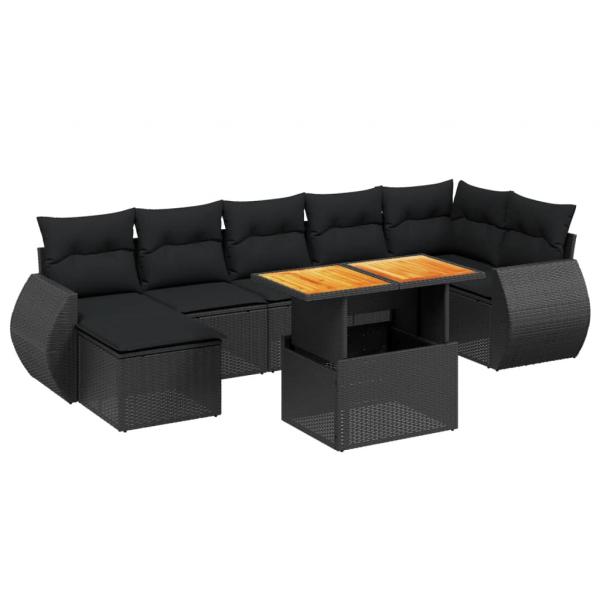 8-tlg. Garten-Sofagarnitur mit Kissen Schwarz Poly Rattan