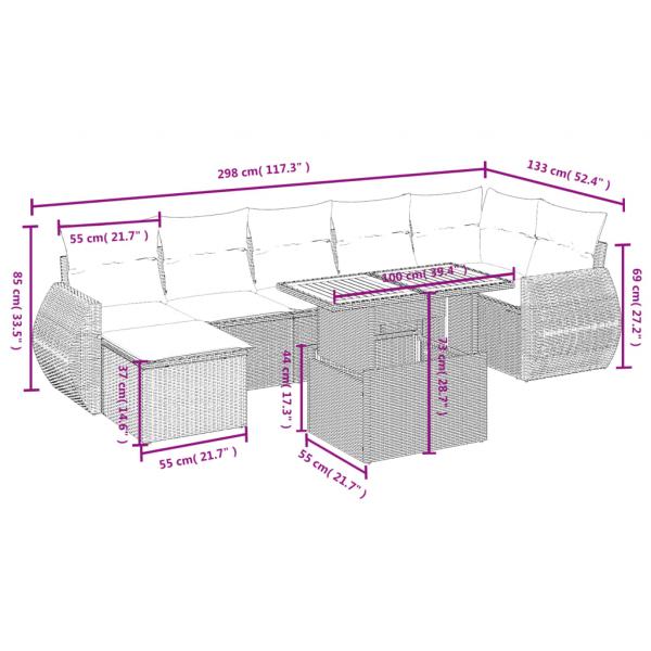 8-tlg. Garten-Sofagarnitur mit Kissen Schwarz Poly Rattan