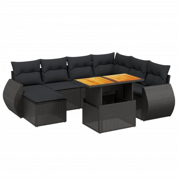 8-tlg. Garten-Sofagarnitur mit Kissen Schwarz Poly Rattan