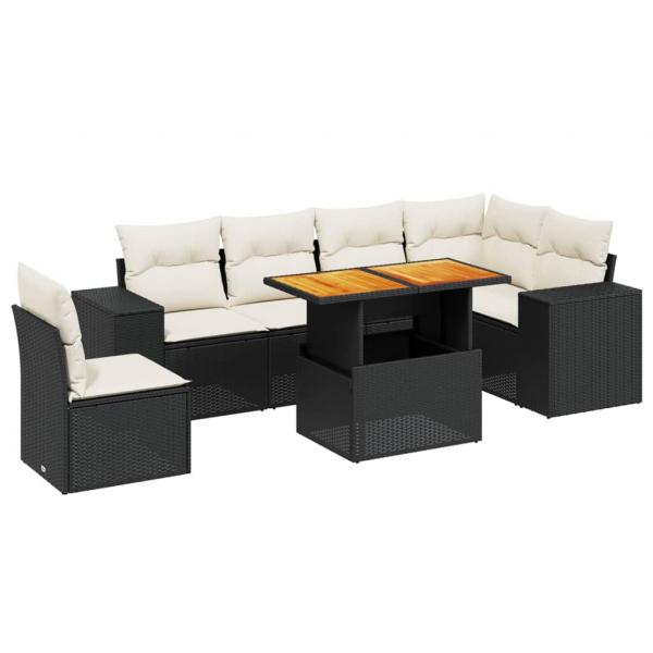 7-tlg. Garten-Sofagarnitur mit Kissen Schwarz Poly Rattan