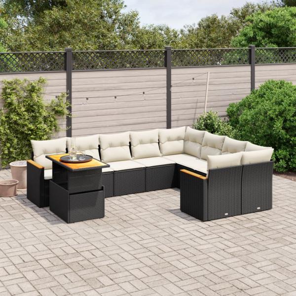 ARDEBO.de - 10-tlg. Garten-Sofagarnitur mit Kissen Schwarz Poly Rattan