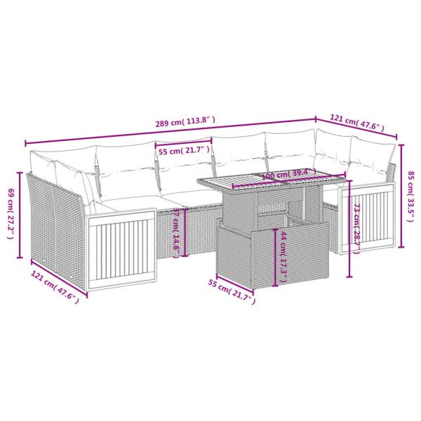 8-tlg. Garten-Sofagarnitur mit Kissen Schwarz Poly Rattan