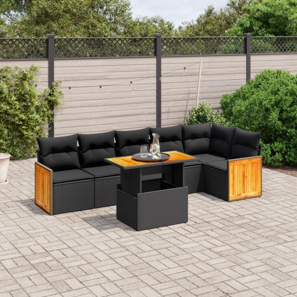 ARDEBO.de - 7-tlg. Garten-Sofagarnitur mit Kissen Schwarz Poly Rattan