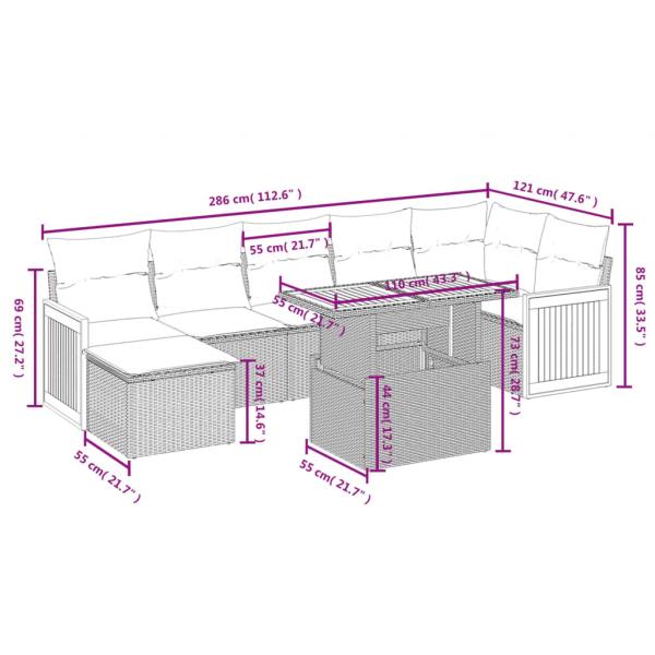 8-tlg. Garten-Sofagarnitur mit Kissen Schwarz Poly Rattan