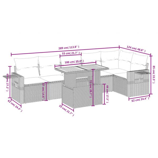 7-tlg. Garten-Sofagarnitur mit Kissen Schwarz Poly Rattan