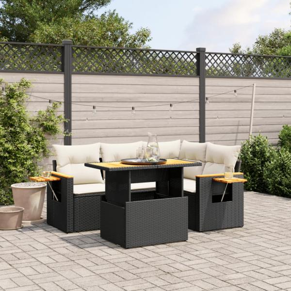 ARDEBO.de - 5-tlg. Garten-Sofagarnitur mit Kissen Schwarz Poly Rattan