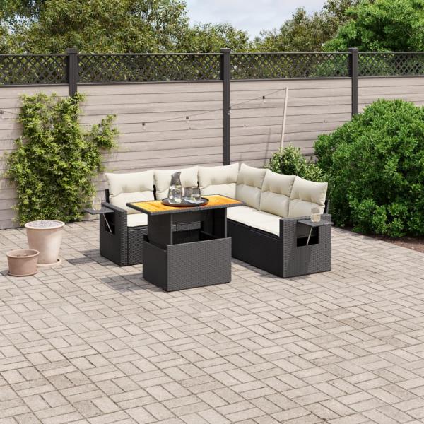 ARDEBO.de - 6-tlg. Garten-Sofagarnitur mit Kissen Schwarz Poly Rattan