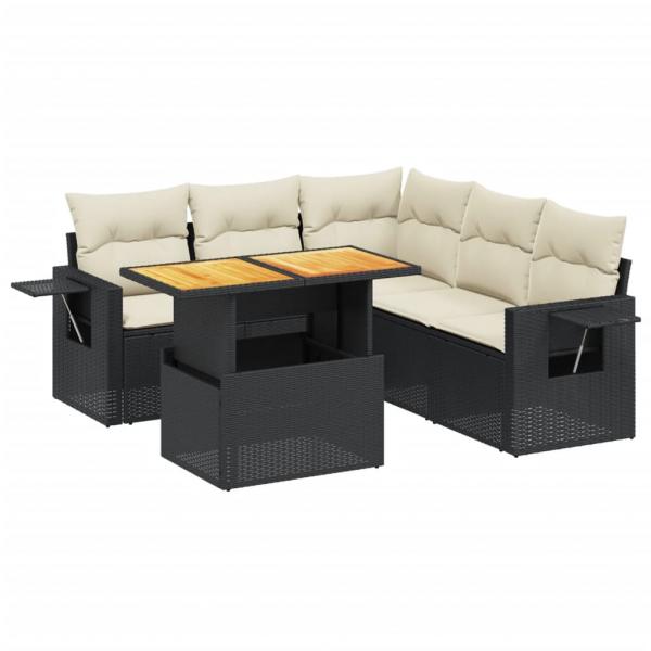 6-tlg. Garten-Sofagarnitur mit Kissen Schwarz Poly Rattan