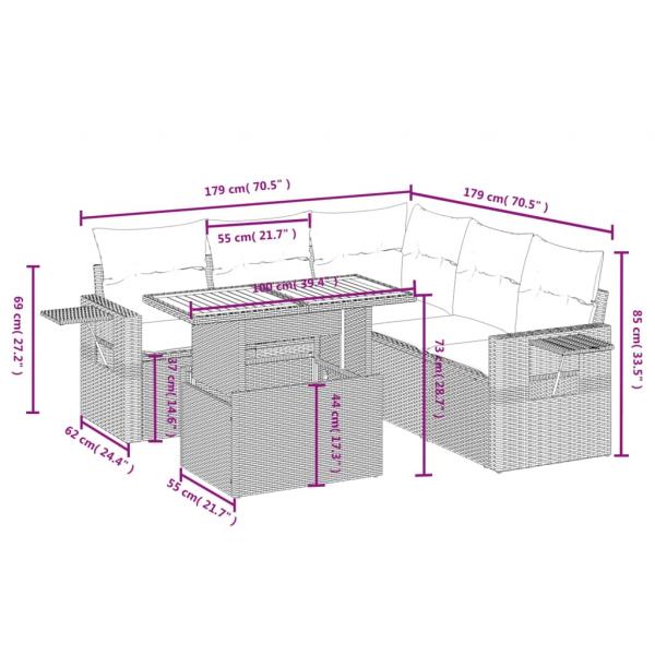 6-tlg. Garten-Sofagarnitur mit Kissen Schwarz Poly Rattan