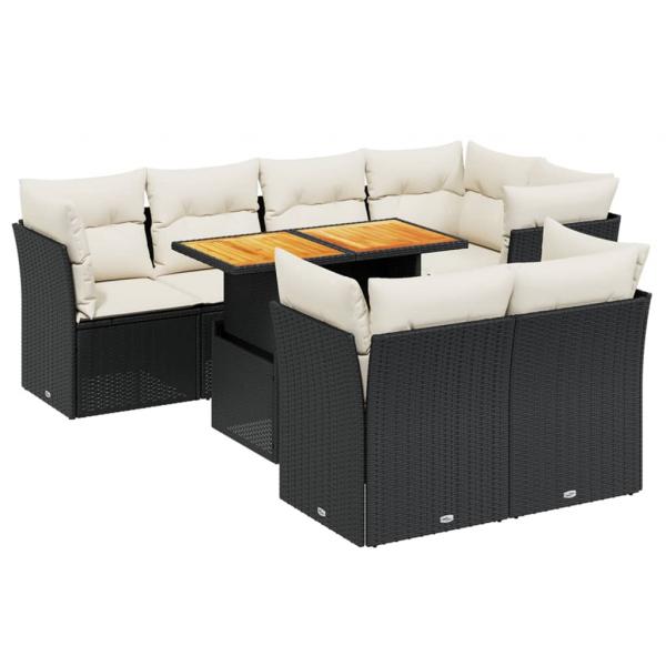 8-tlg. Garten-Sofagarnitur mit Kissen Schwarz Poly Rattan