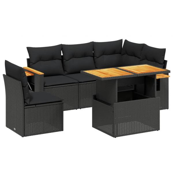 6-tlg. Garten-Sofagarnitur mit Kissen Schwarz Poly Rattan