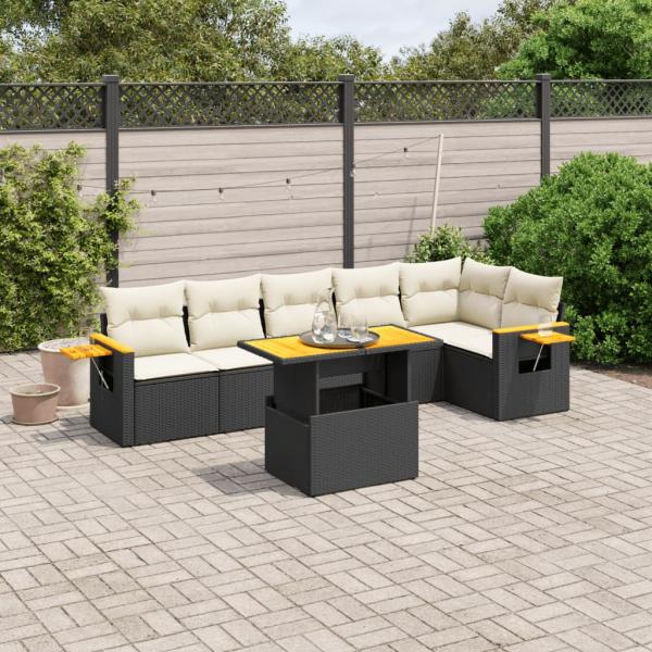 ARDEBO.de - 7-tlg. Garten-Sofagarnitur mit Kissen Schwarz Poly Rattan