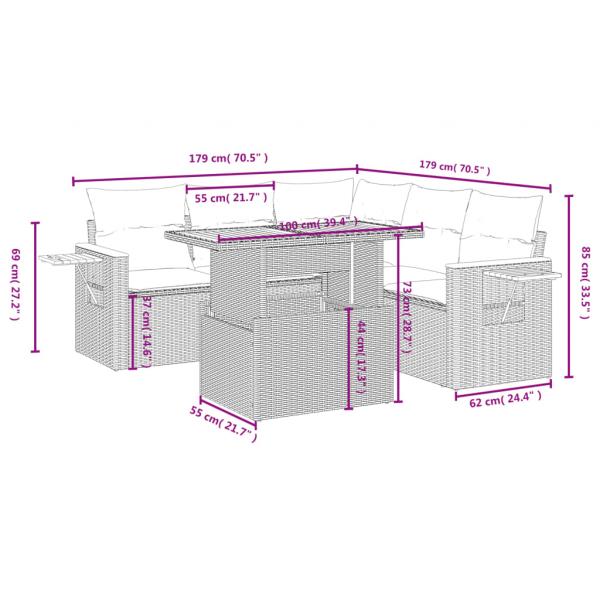 6-tlg. Garten-Sofagarnitur mit Kissen Schwarz Poly Rattan