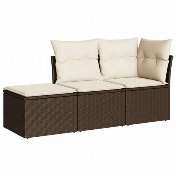 3-tlg. Garten-Sofagarnitur mit Kissen Braun Poly Rattan