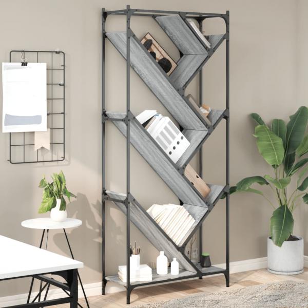 ARDEBO.de - Bücherregal Grau Sonoma 79x30x180 cm Holzwerkstoff und Metall