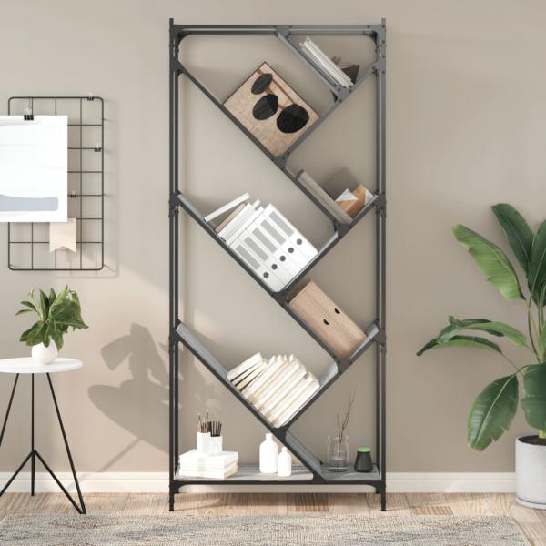 Bücherregal Grau Sonoma 79x30x180 cm Holzwerkstoff und Metall