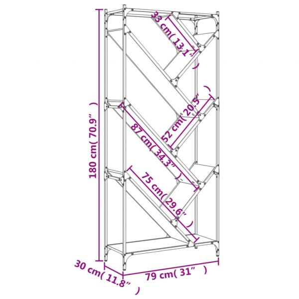 Bücherregal Grau Sonoma 79x30x180 cm Holzwerkstoff und Metall