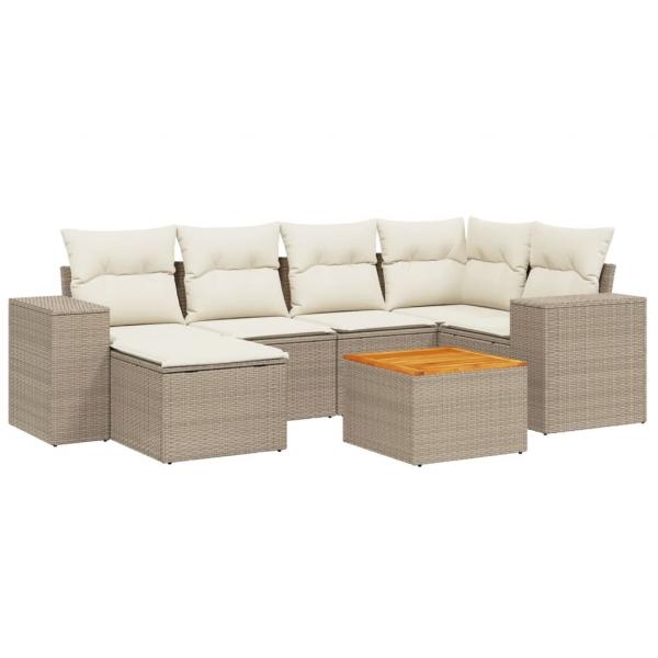 7-tlg. Garten-Sofagarnitur mit Kissen Beige Poly Rattan