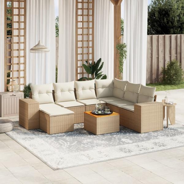 ARDEBO.de - 8-tlg. Garten-Sofagarnitur mit Kissen Beige Poly Rattan