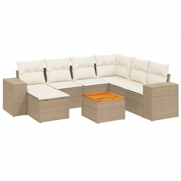 8-tlg. Garten-Sofagarnitur mit Kissen Beige Poly Rattan