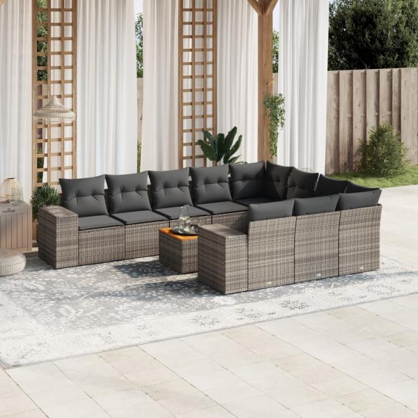 ARDEBO.de - 11-tlg. Garten-Sofagarnitur mit Kissen Grau Poly Rattan