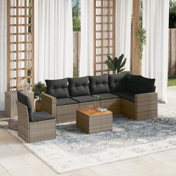 ARDEBO.de - 7-tlg. Garten-Sofagarnitur mit Kissen Grau Poly Rattan