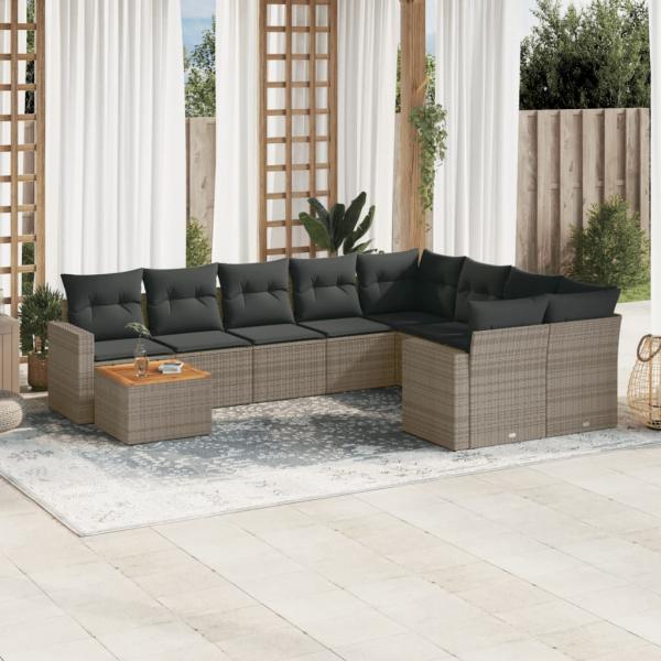 ARDEBO.de - 10-tlg. Garten-Sofagarnitur mit Kissen Grau Poly Rattan