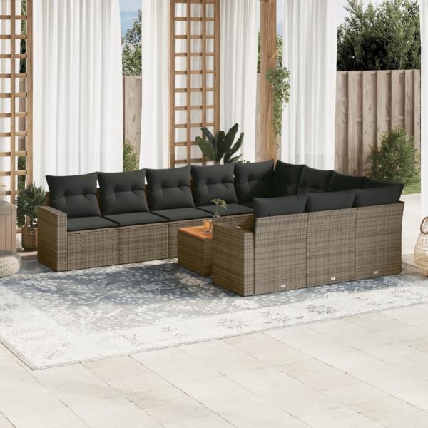 ARDEBO.de - 11-tlg. Garten-Sofagarnitur mit Kissen Grau Poly Rattan