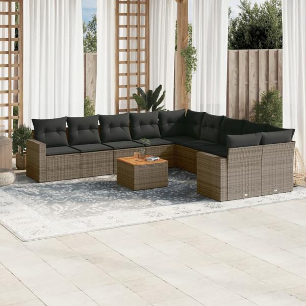 ARDEBO.de - 11-tlg. Garten-Sofagarnitur mit Kissen Grau Poly Rattan