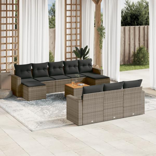 ARDEBO.de - 11-tlg. Garten-Sofagarnitur mit Kissen Grau Poly Rattan